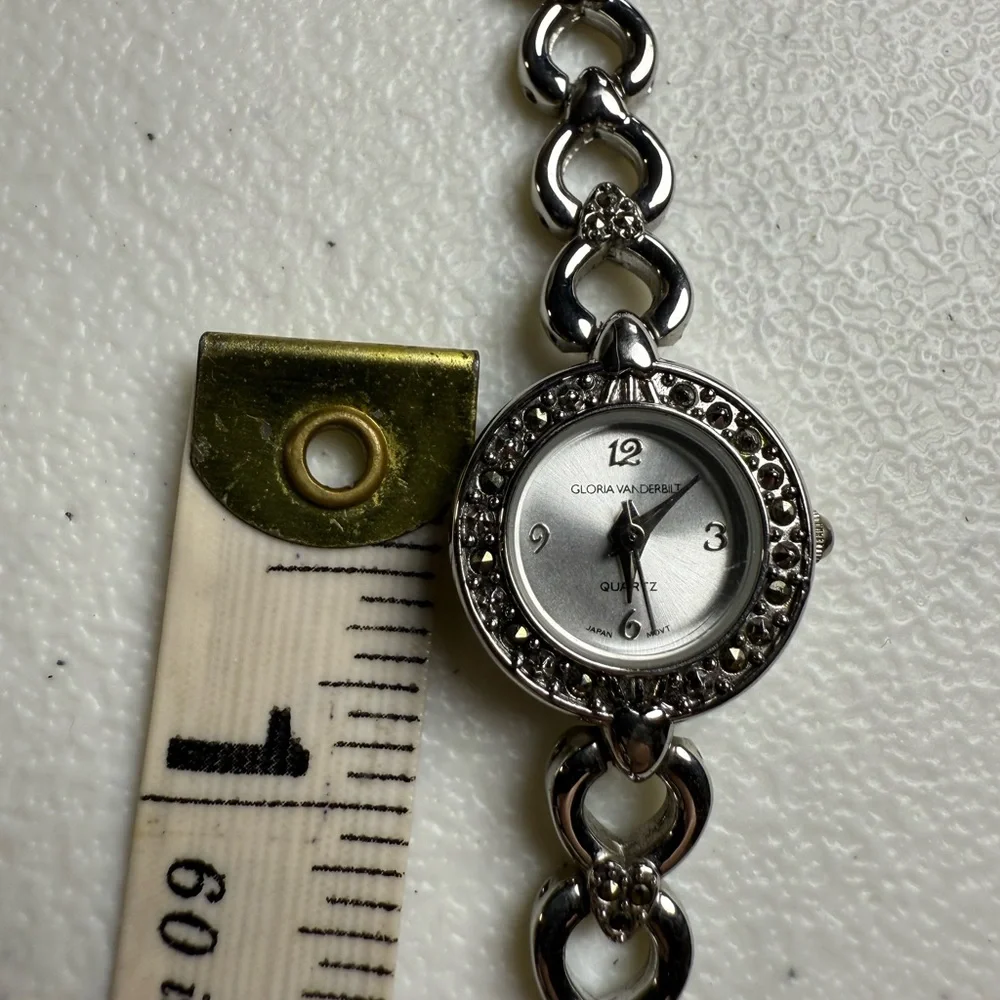 Y2K Shiny Silver Link Watch Versatile Dressy / Casual Marcasite Crystals 6 3/4”